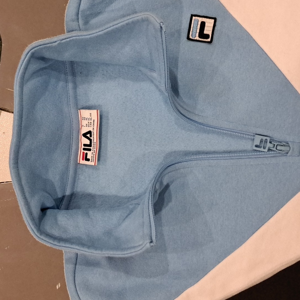 FILA Long Sleeve Fleece Pullover, Size XL, Dark Blue/Ltd Blue/White, 24" P2P